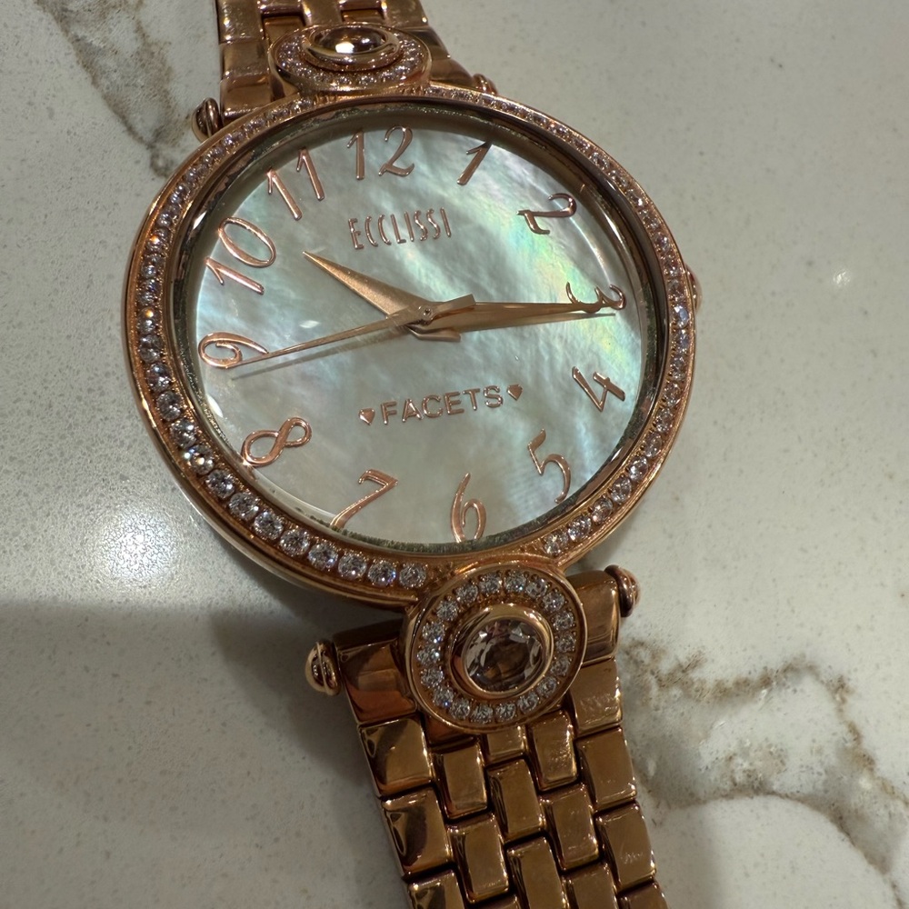 Ecclissi Round Rose Gold Stainless Steel Mother of Pearl Women's Watch